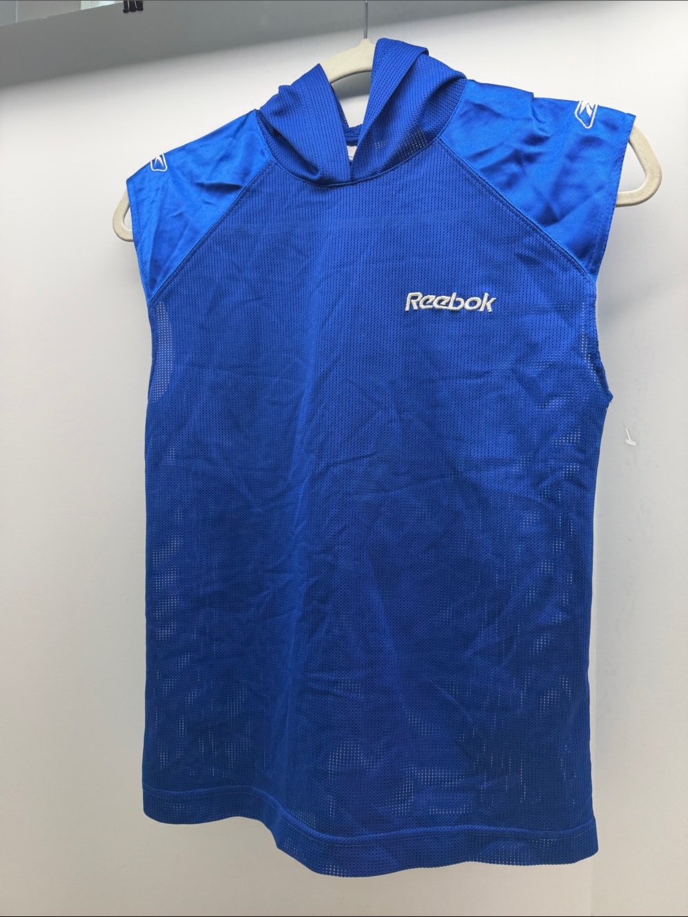 Reebok Blue Sleeveless Hooded Mesh Tank Top